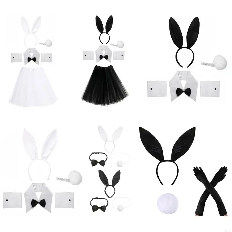 

K3NF Easter Bunny Costume Set Bunny Cosplay Headband Tail Collar Gloves Bowtie Cuff
