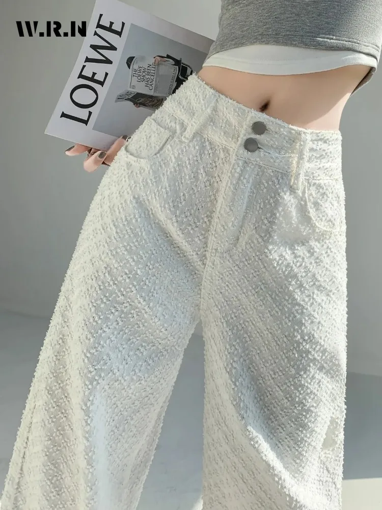 

2024 Summer Women's Casual Harajuku White Jeans Vintage Sexy Loose Washed Pants Y2K Wide Leg Hotsweet Baggy Denim Trouser