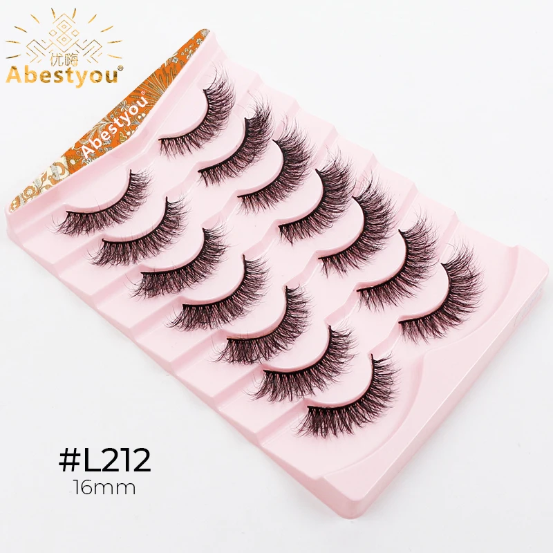 Abestyou 16mm 7pairs 5d Natural False Eyelashes Thick Fluffy Cat Eye Faux Mink Lashes Pack Matte Black Strumenti Per Il Trucco