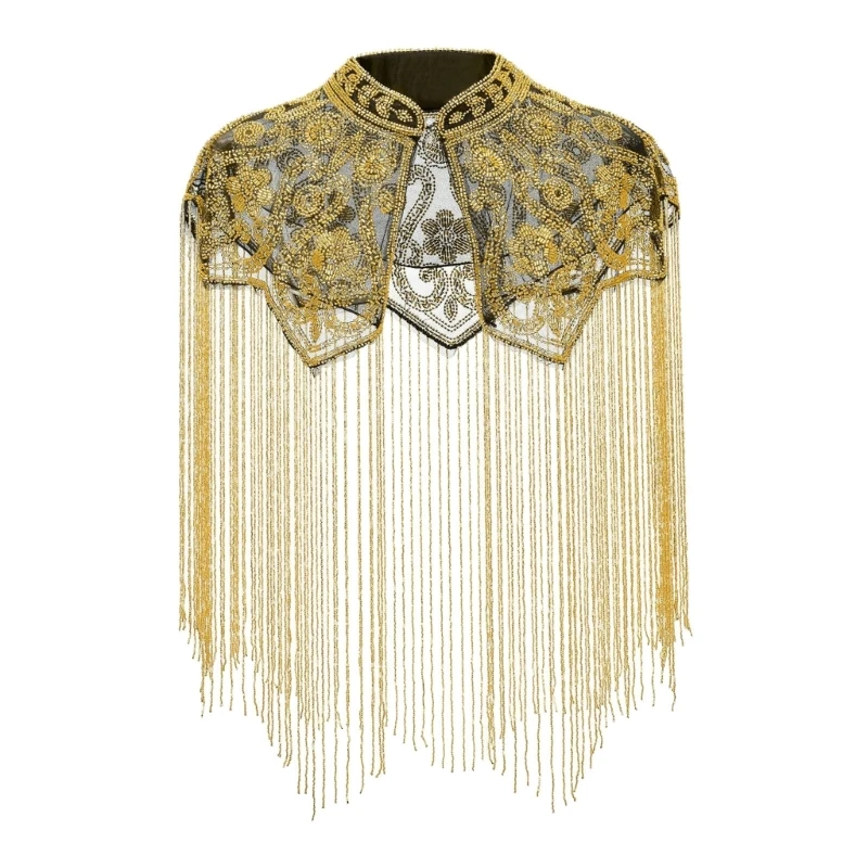 dxae-standing-collar-fringe-shawl-cloak-with-ornate-gold-accents-on-black