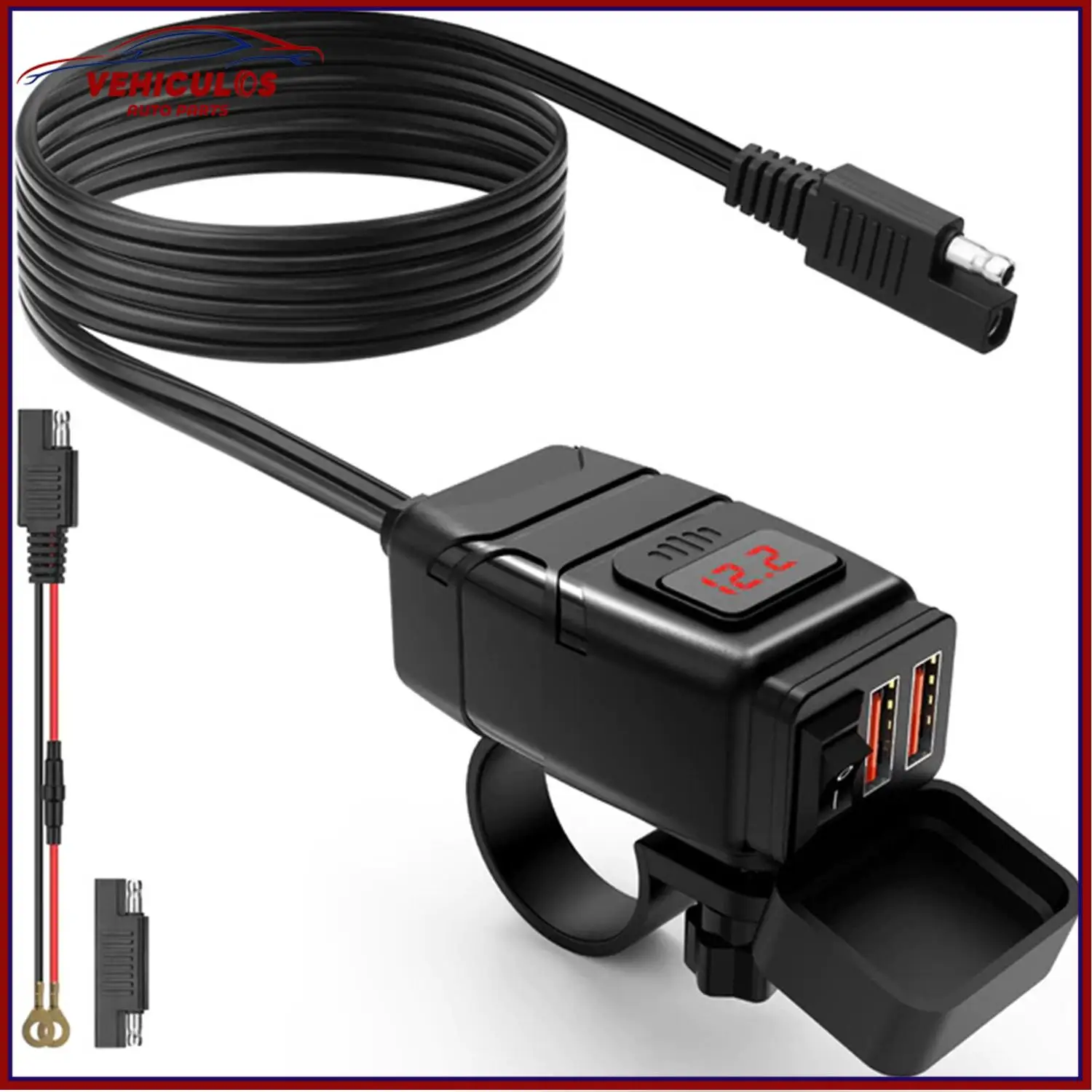 

VEHICULOS Motorcycle USB Charger QC3.0 Handlebar Fast Charging Waterproof DC 12V Socket Adapter With Voltmeter Dropshipping