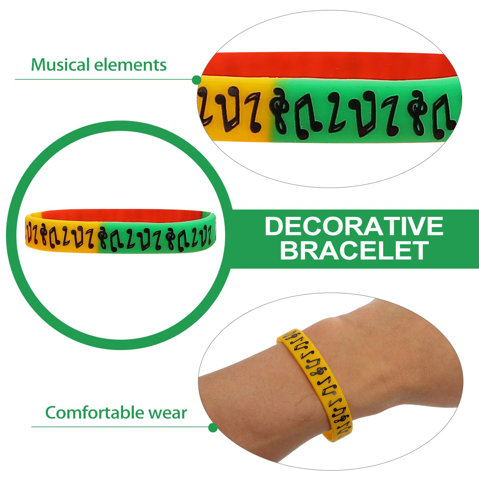 10 Pcs Wrist Bands Music Note Silicone Hand Wristband for Concert Notes White Festival Party Miss