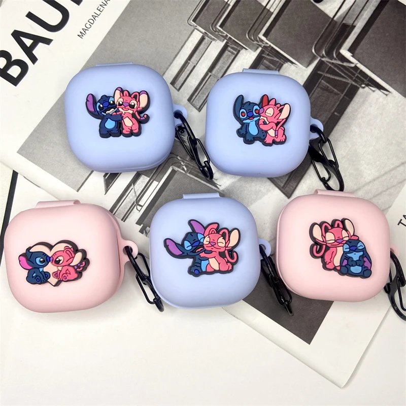 Cute Couple Stitch Angel Earphone Case for Samsung Galaxy Buds Live/Buds Pro/Buds 2/Buds2 Pro Silicone Protective Case Earphone