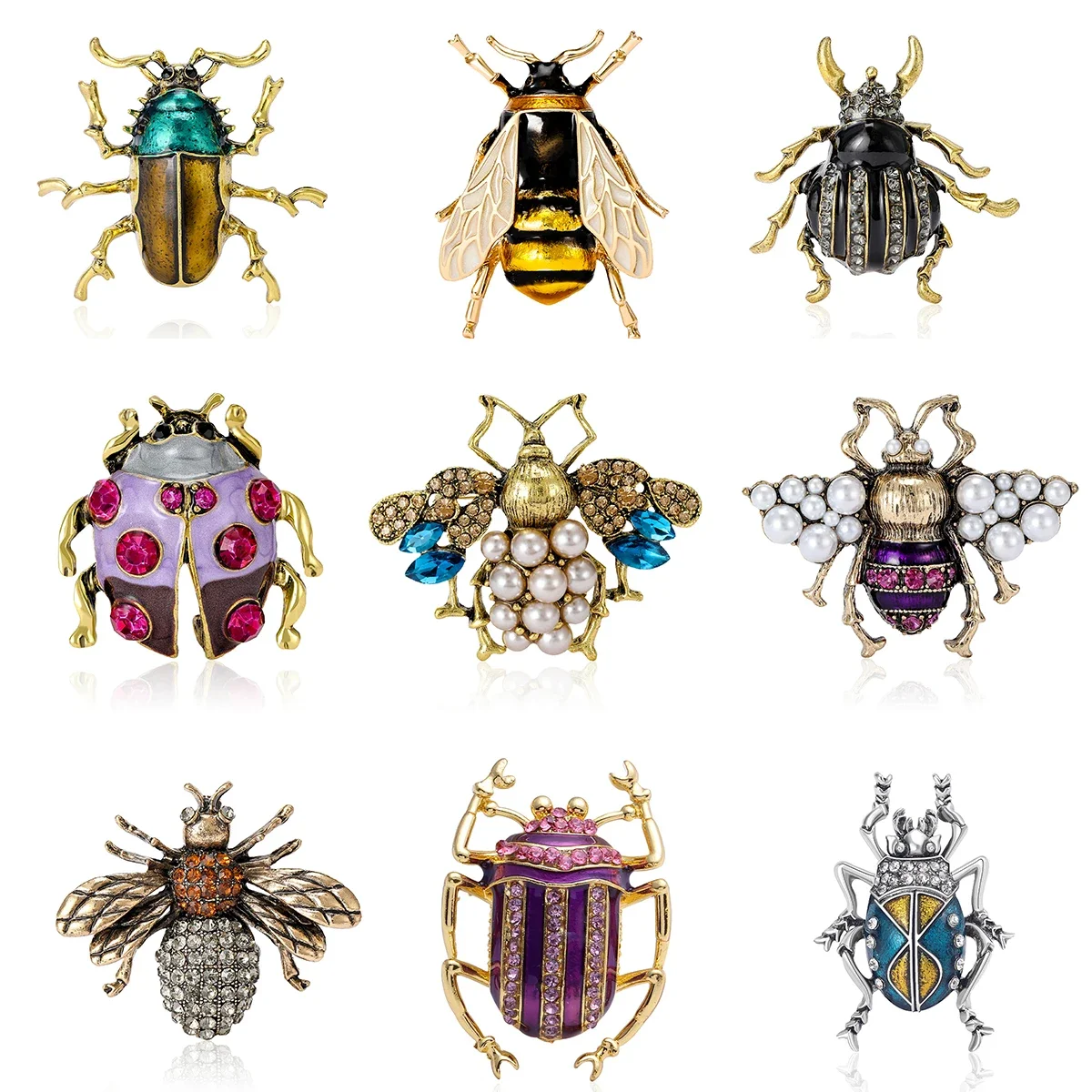 Rhinestone Bee Brooch for Women Unisex Pearl Beetle Pin Enamel Insect Lapel Pin Banquet Party Backpack Gifts Jewelry Accessories