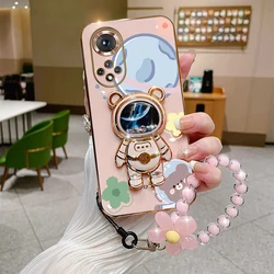 honor50 Flower Wrist Strap Bear Phone Holder Case For Huawei Honor 50 60 70 80 90 10 20 Pro Lite X8 X7 90 GT 60pro Stand Cover
