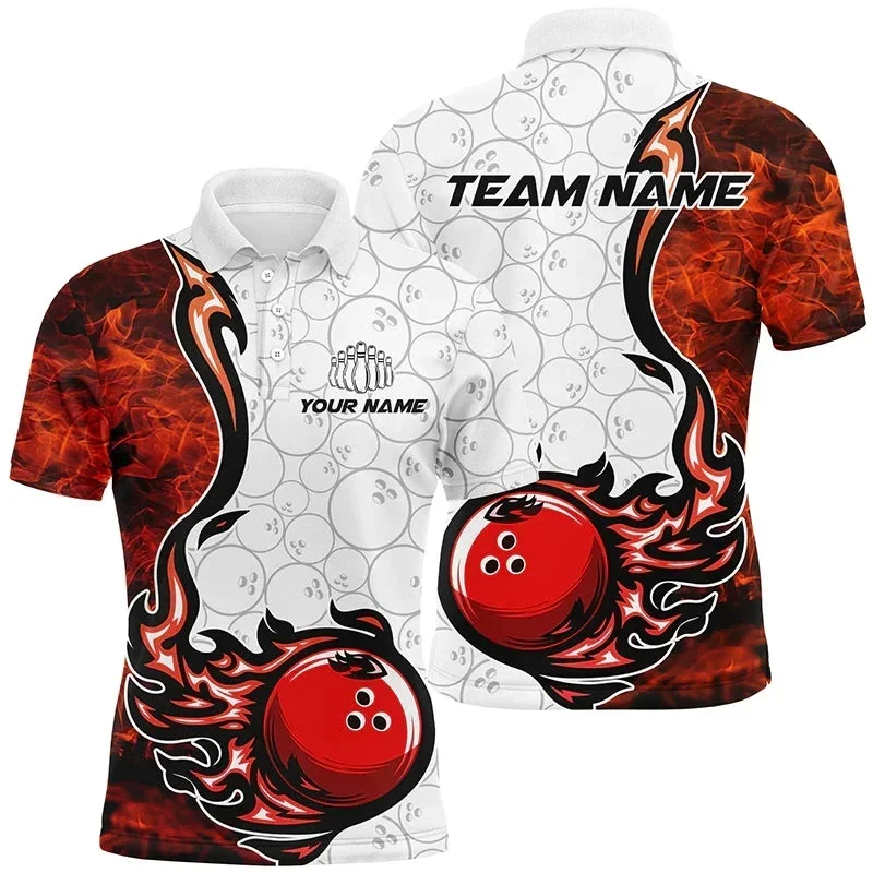 New personalized 3D printed colorful flame pattern bowling POLO shirt T-shirt unisex casual team bowling sports series