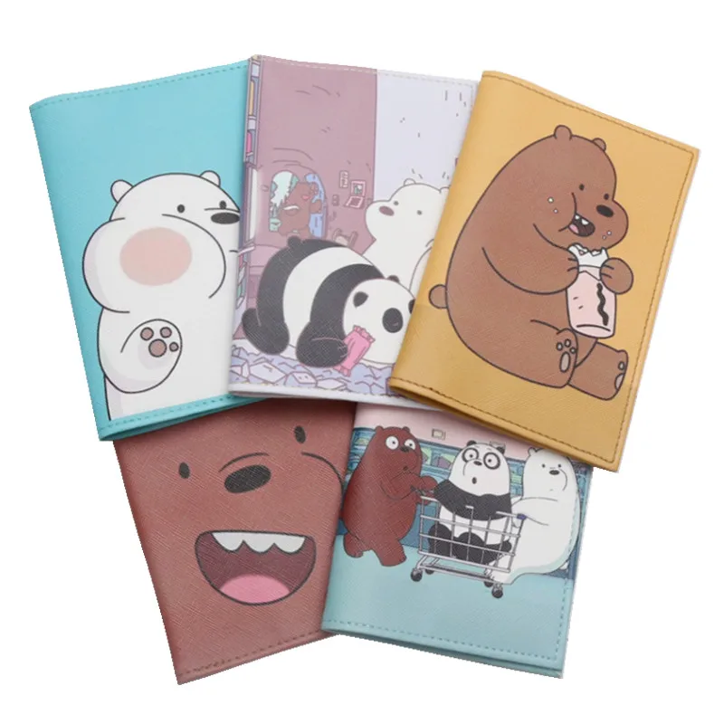 Lovely Bear Cartoons Passport Cover PU Leather Letter Women Men Passport Holder Travel Accessories Case Purse