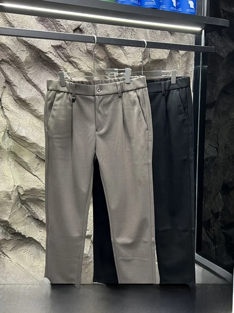 

Winter New Men's Faionable Soft Fce Lined Vertical Casual Pants Elastic Waist Youthful Sle Daily Wear Straight Leg Tro...