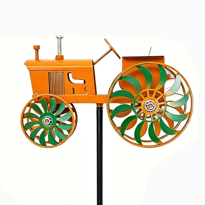 Tractor Wind Spinner Vintage Rustic Metal Windmill with Rotating Wheels Garden Stake Decorations for Patio Yard Garden Lawns