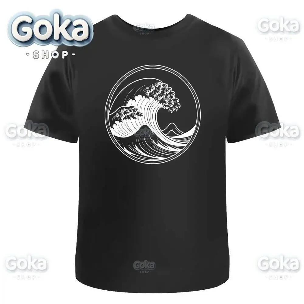 Tsunami Drawing Graphic T Shirts Mens Clothing New in Tops & Tees Cotton Women Printed T-shirt Y2K Clothes Cute Funny Tshirt