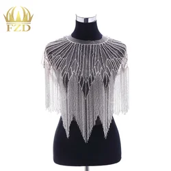 FZD 1 Piece Handmade Sequin Cut beads Bodice Patches and Rhinestones applique with Gauze for Wedding Dresses, DIY  Clothes