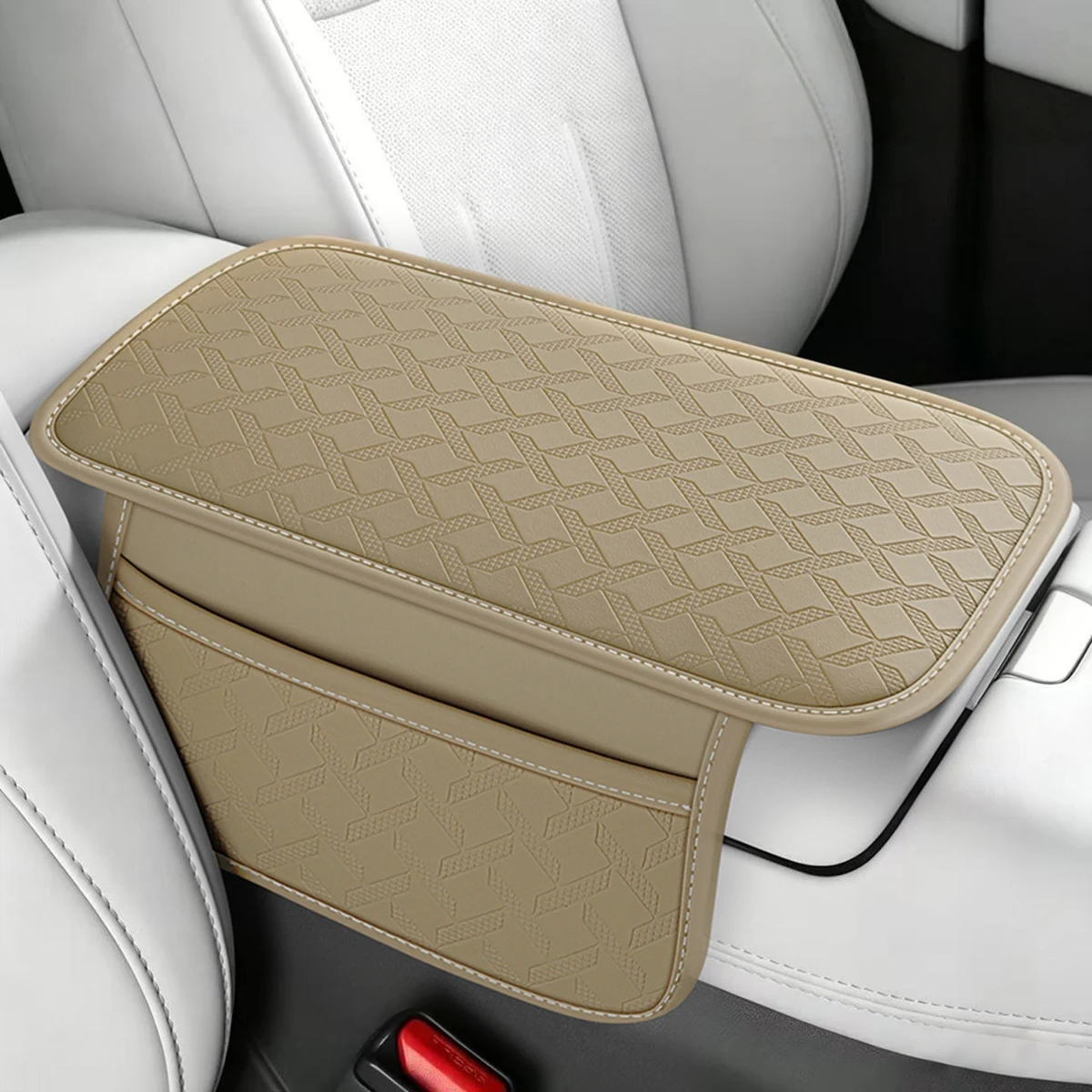 Verlängerte PU-Leder Auto-Mittelarmlehnenauflage mit Doppel-Aufbewahrungstaschen, verschleißfest und rutschfest, Auto-Innenzubehör – Detail 7