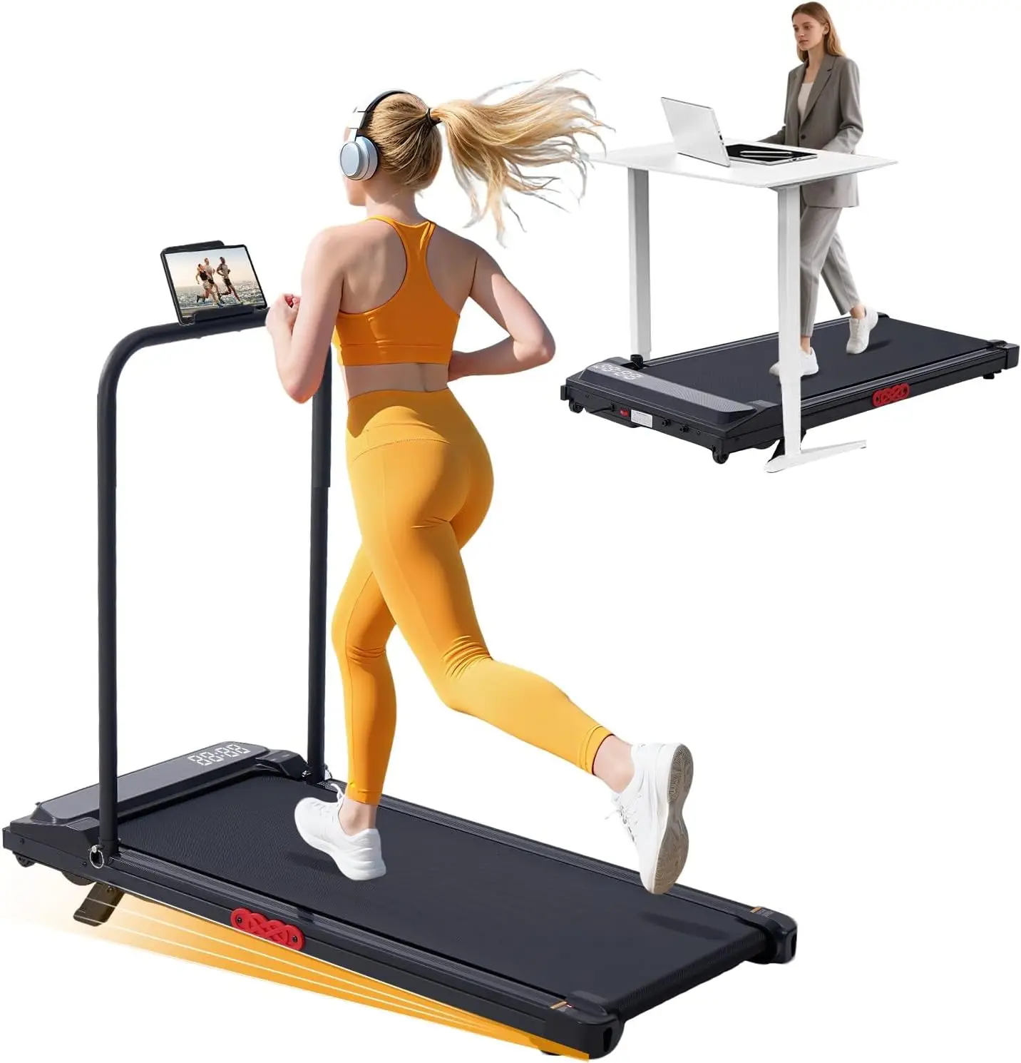 2026 Upgraded 3.0HP Under-Desk Walking Pad Treadmill with Handle Bar & Incline, Speed Range 0.6–7.6 MPH, Max 350-LB Capacity for Small Home Rooms