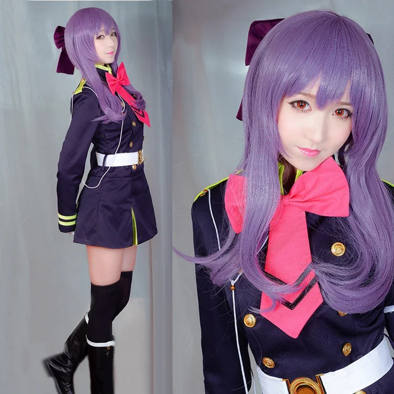 Owari no Seraph Of The End Shinoa Hiragi Long Purple Hair Heat Resistant Cosplay Costume Wig