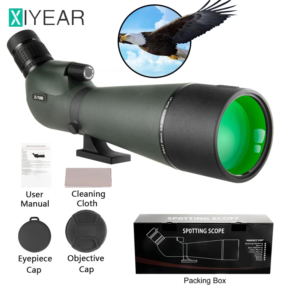 25-75x80 HD Spotting Scope BAK4  45 Degree Angled Definition Waterproof Spotter Scope For Bird Watching Wildlife Scenery