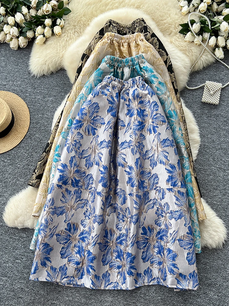 الخريف المرأة قصر نمط الساخن ختم الجاكار تنورة جديدة الفرنسية الباروك موضة عالية الخصر ألف خط رقيق تنورة C388