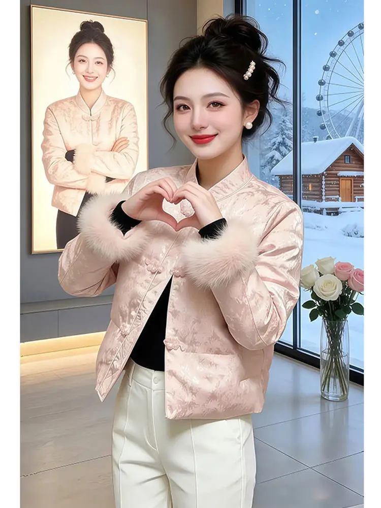 New Chinese Style National Trend Cotton Jacket 2026 Winter New Flower Pattern High-End Feeling Cotton Outerwear Coat