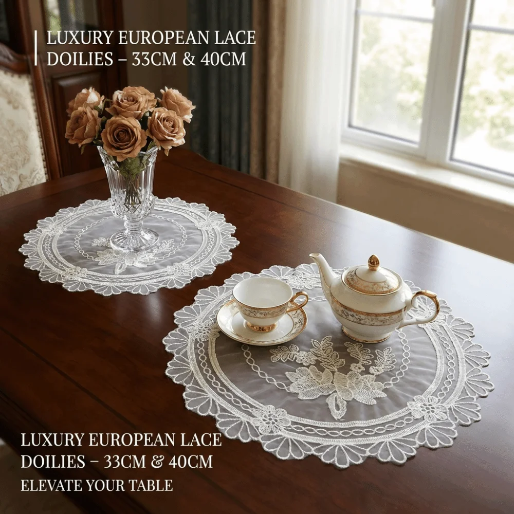 Lace Embroidery Table Cloth Tray Mat Transparent Round Embroidered Lace Placemat European White Coffee Coaster Beside Table