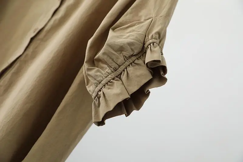 Einfarbiges Rüschenkanten-Laternenärmel-Oberteil mit Sieben-Viertel-Ärmeln Einreihiges Hemd Frühling Sommer Neue Koreanische Version Damen Locker Sitzende Übergrößen-Bluse – Detail 23