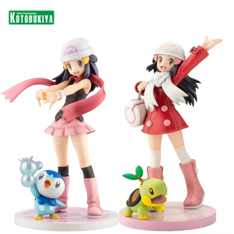 In Stock Original Kotobukiya Pokemon Figure Series Hikari with Pochama Hlkari with Naetle 1/8 Scale Pre Painted Figure Toy Model