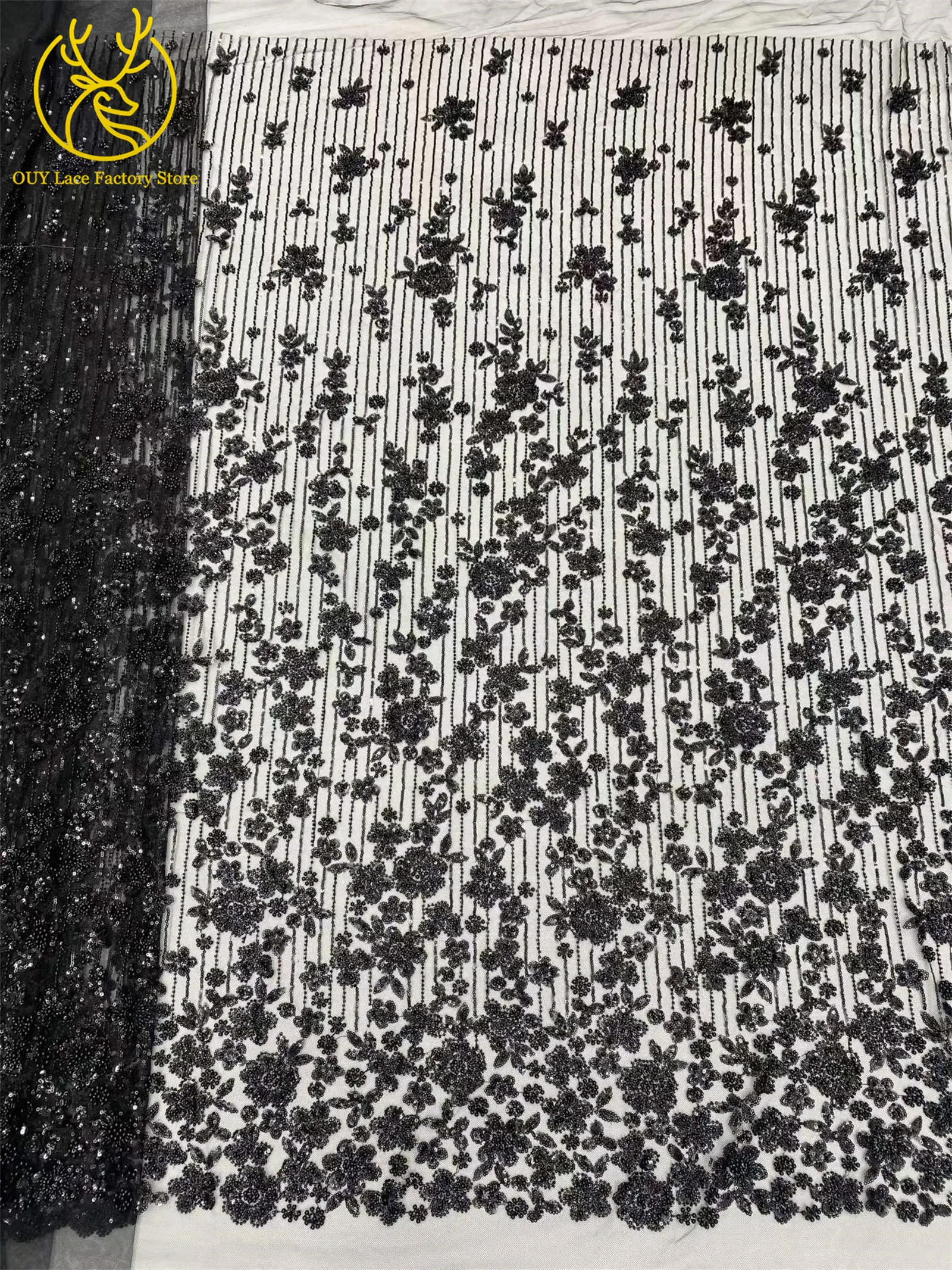 Weißer Braut-Spitzenstoff mit Perlen 2026 Neuer Stil Afrikanischer Pailletten-Spitzenstoff Französische Stickerei Tüll-Netzspitze 5 Yards – Detail 19