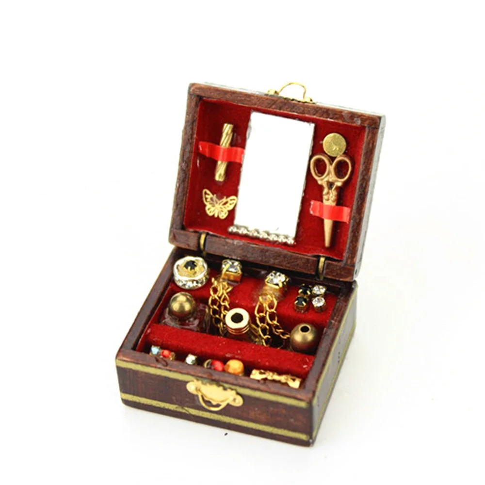 

1/12 Doll House Miniature Wooden Vintage Jewelry Box Simulation Ornaments Model Toy Mini Decoration Dollhouse Accessories