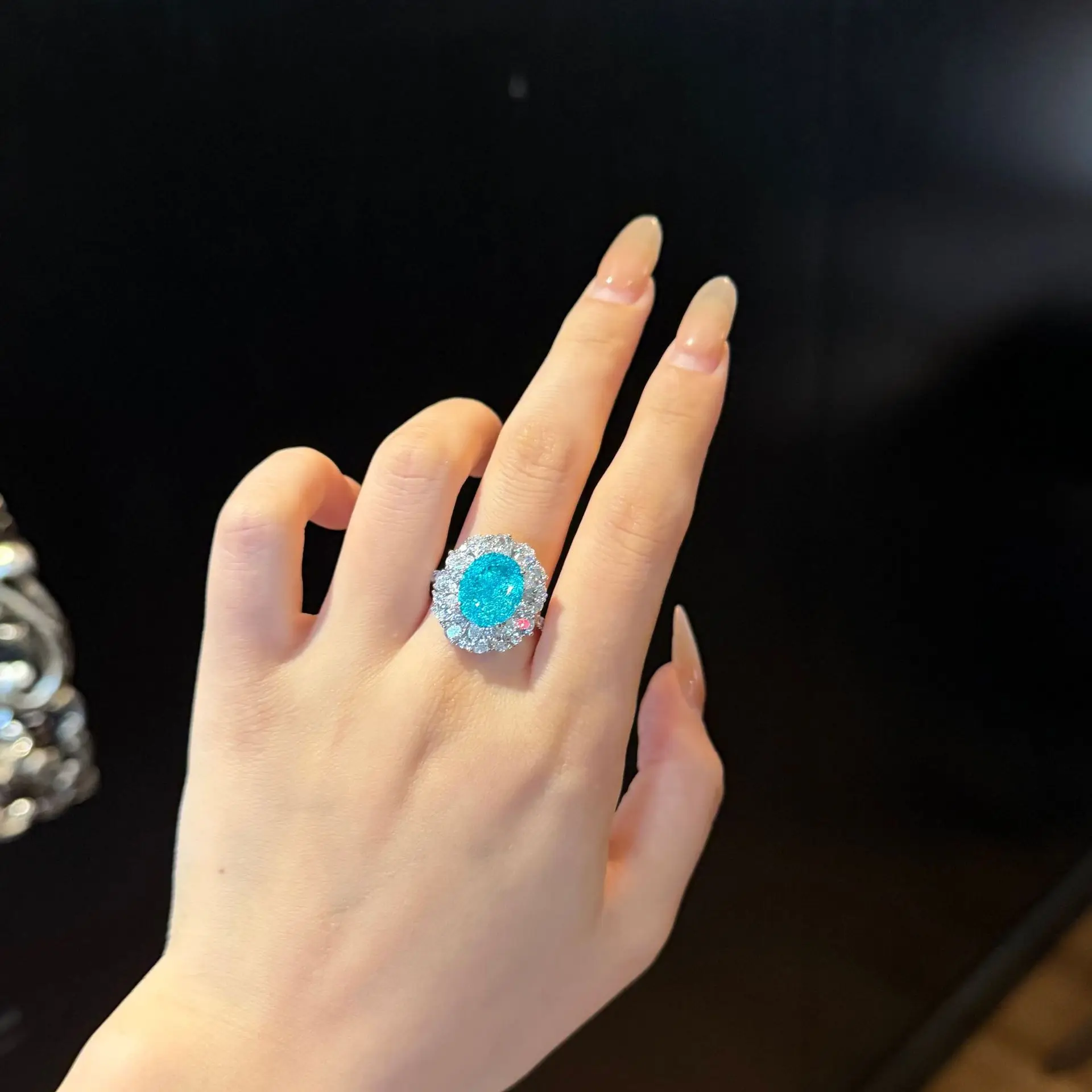 Lab-Grown Paraiba 8ct Oval Cabochon Statement Ring Fine Jewelry 925 Sterling Silver Engagement Daily Luxury For Men And Women
