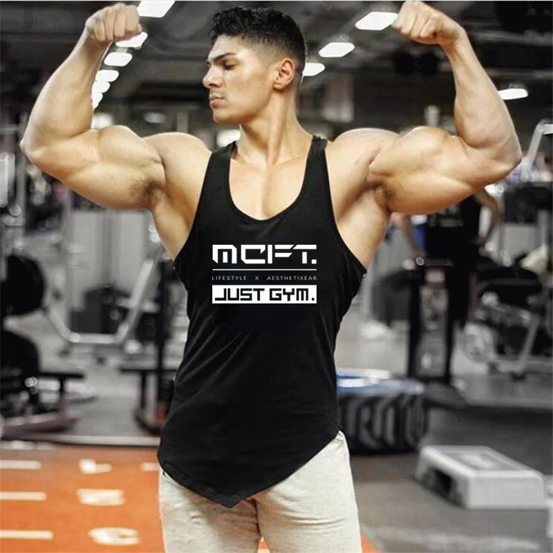 Gym Bodybuilding Sport Cotton Tank Tops Summer Breathable Sleeveless Casual T-Shirts Mens Fitness Muscle Irregular Hem Singlets