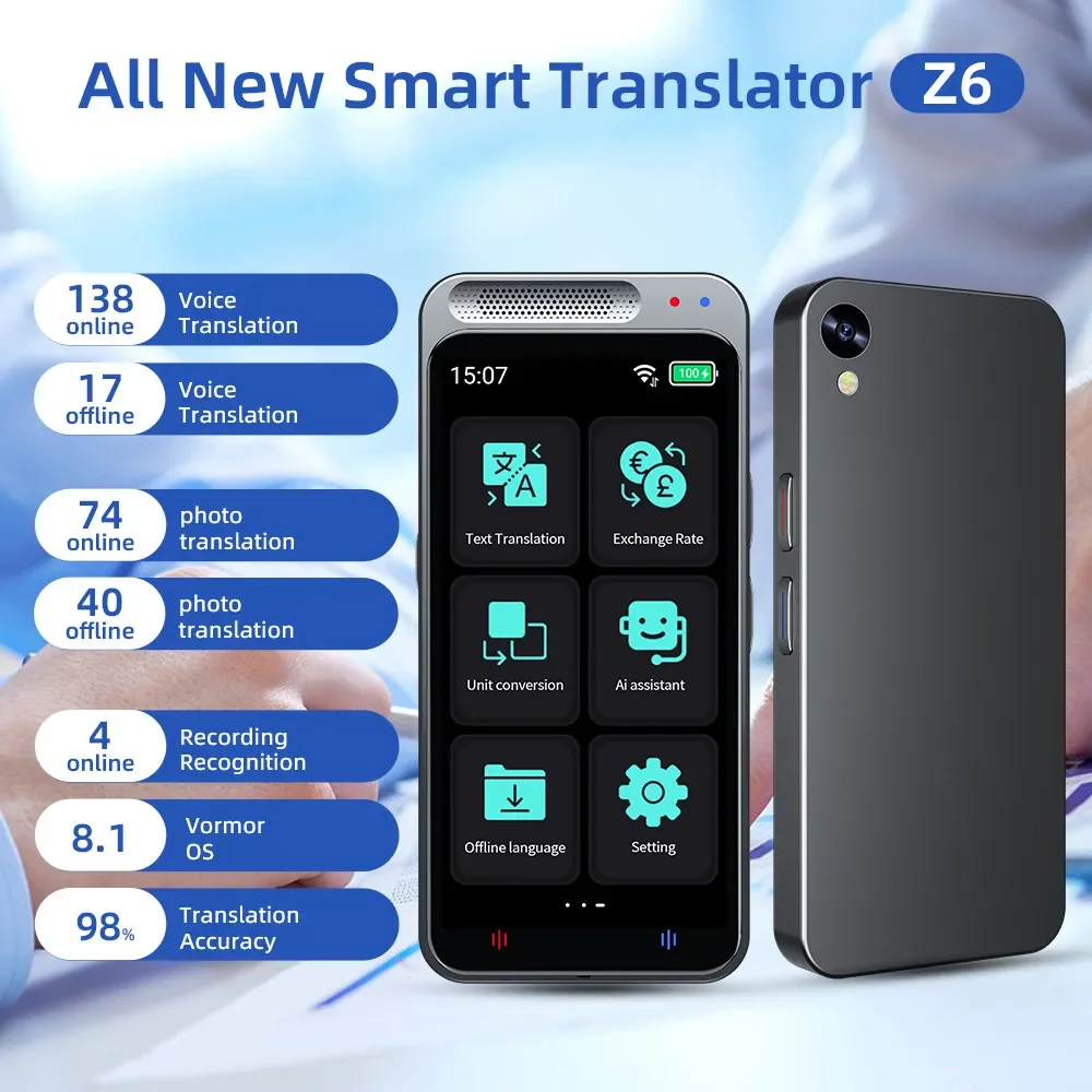 

2023 New Z6 Portable Audio Translator 138 Language Smart Translator Offline in Real Time Smart Voice AI Voice Photo Hot Sale