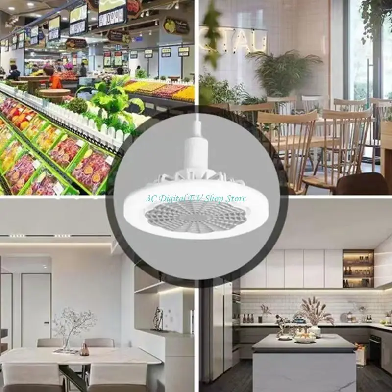 

E74D Ceiling Fan Light E27 Lamp Head Cooler Fan with Remote Control for Night Markets