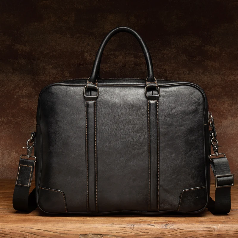 High Quality New Hand-Brushed Vegetable Tanned Leather Casual Men's Bag Business Briefcase Computer Handbag Fashion