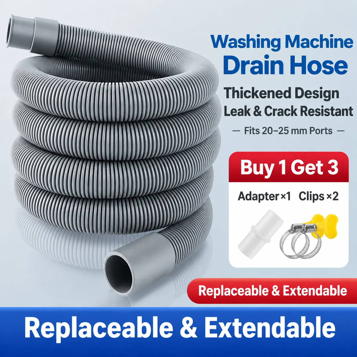 Flexible Washing Machine Drain Hose Universal Dishwasher Washer Water Discharge Pipe Extension Corrugated Laundry Tube Kit