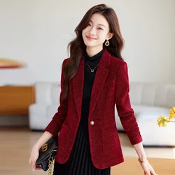 Spring Autumn Women Blazers New Fashion Solid Corduroy Suit Ladies Business Office Formal Coat Short Jacket Single Button Blazer