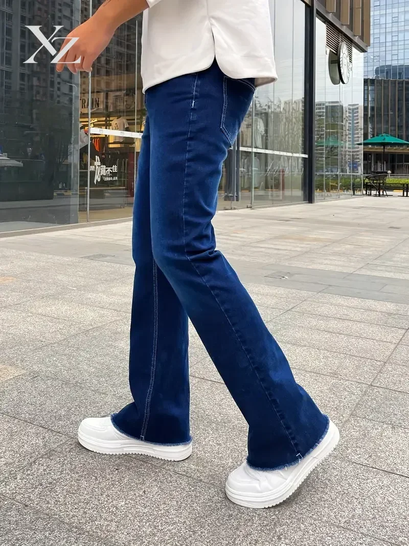 Men Slim fit Dark blue Skinny Jeans Vintage wash Solid Denim Trouser Casual Street Style Pants hot sale