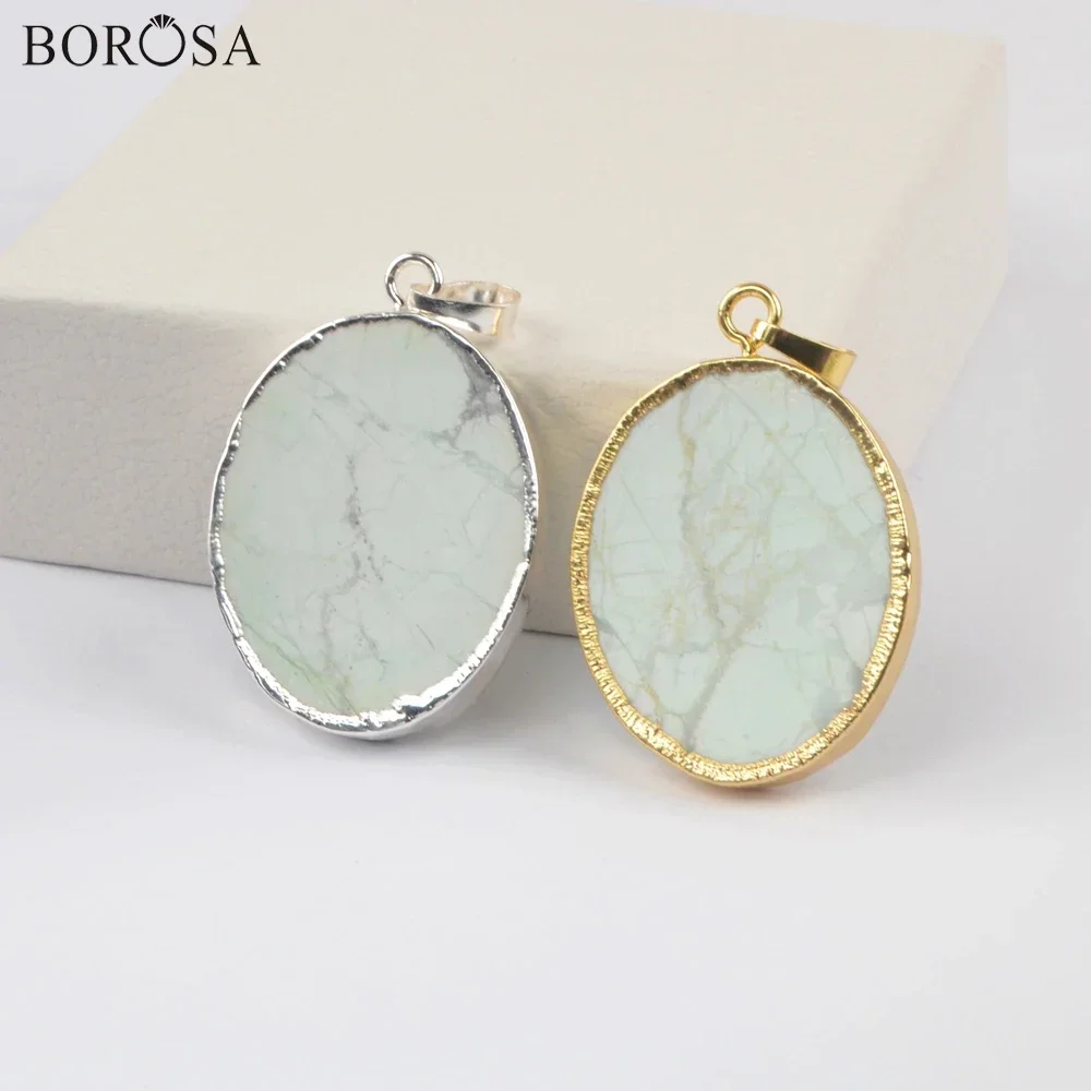 

BOROSA 2Pcs Round Natural Howlite Pendant Gold Plated White Turquoise Pendant for Necklace Jewelry Making for Birthday Present