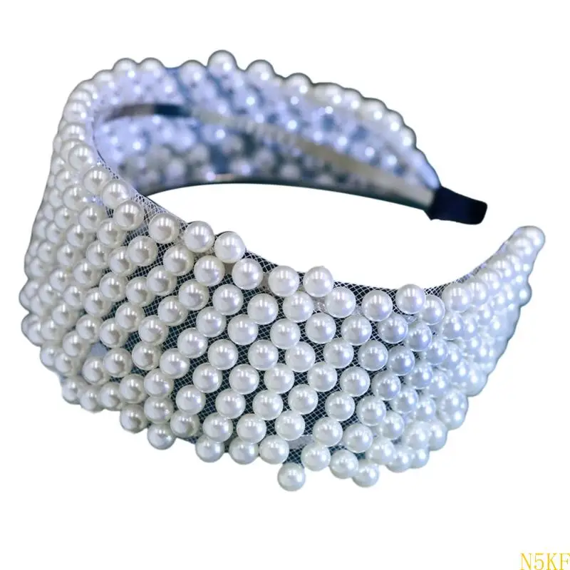 

N5KF Sophisticated Pearls Headbands Elegant Hair Hoop for Ceremonies and Celebrations