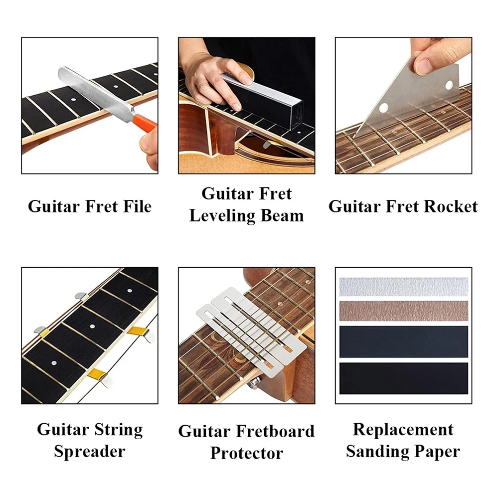 B48B-For Guitar Luthier Tool Kit 17Pcs Includes Fret Levelling, Rubber Hammer, Crowning File, Leveling ,For Guitar Bass