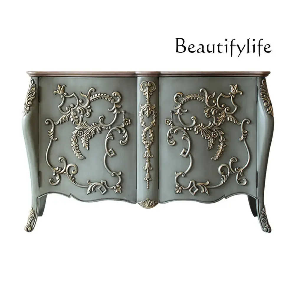 

French solid wood dining side cabinet is facing the entrance cabinet, carved decorative locker customization