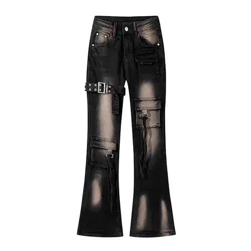 REDDACHiC Low Waist Cargo Jeans Women Distressed Buckle Belt Bootcut Denim Pants Tall Girl Long Trousers Retro Grunge Streetwear - Image 7