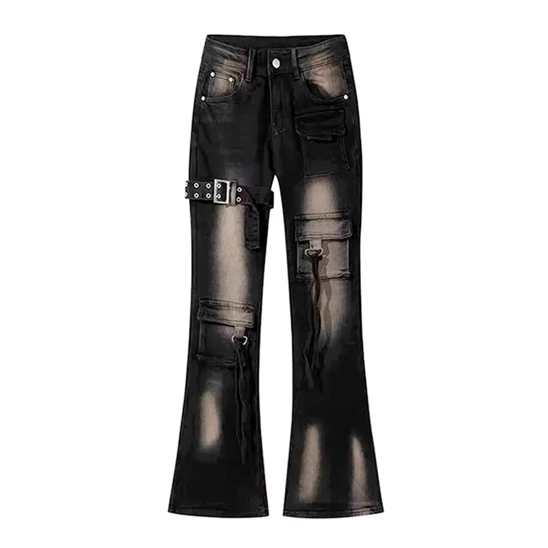 REDDACHiC Low Waist Cargo Jeans Women Distressed Buckle Belt Bootcut Denim Pants Tall Girl Long Trousers Retro Grunge Streetwear - Image 7