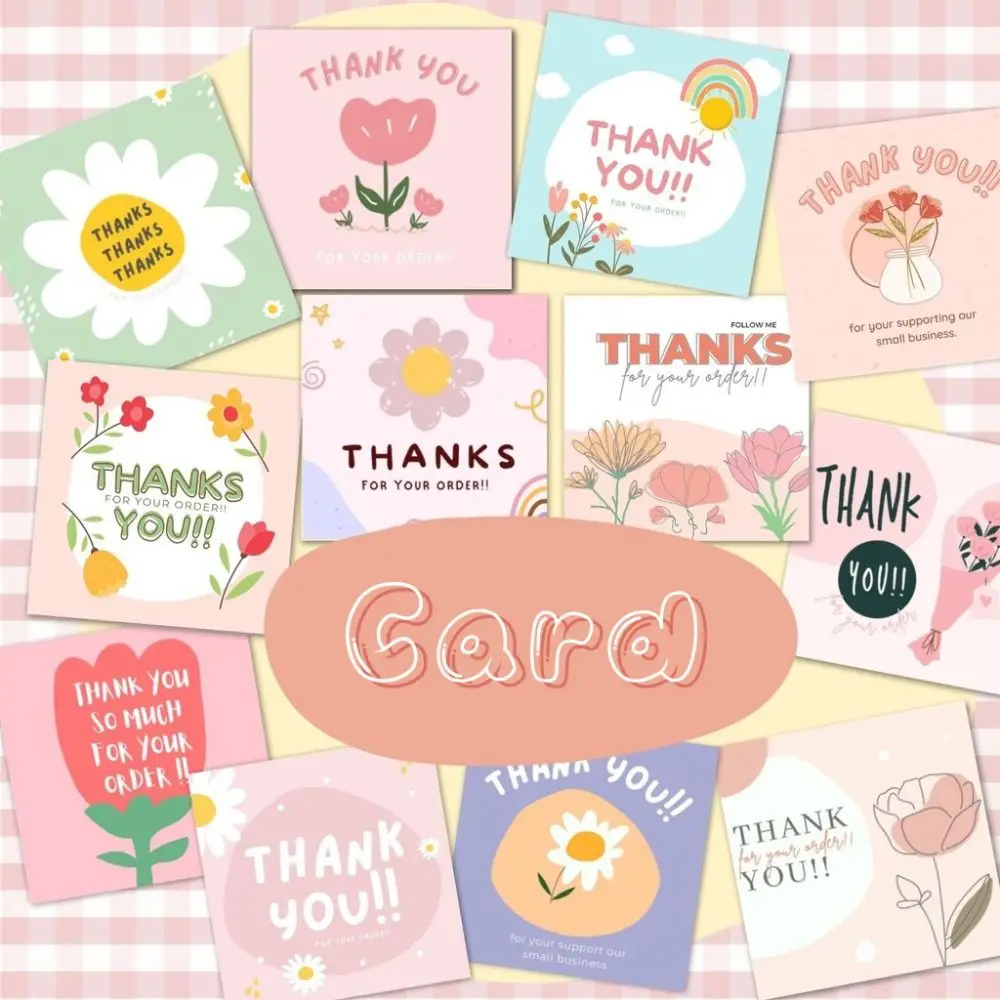 100PCS Cartoon Flower Thank You Cards Multicolor Home Decorations Greeting Postcards DIY Party Supplies Gratitude Labels