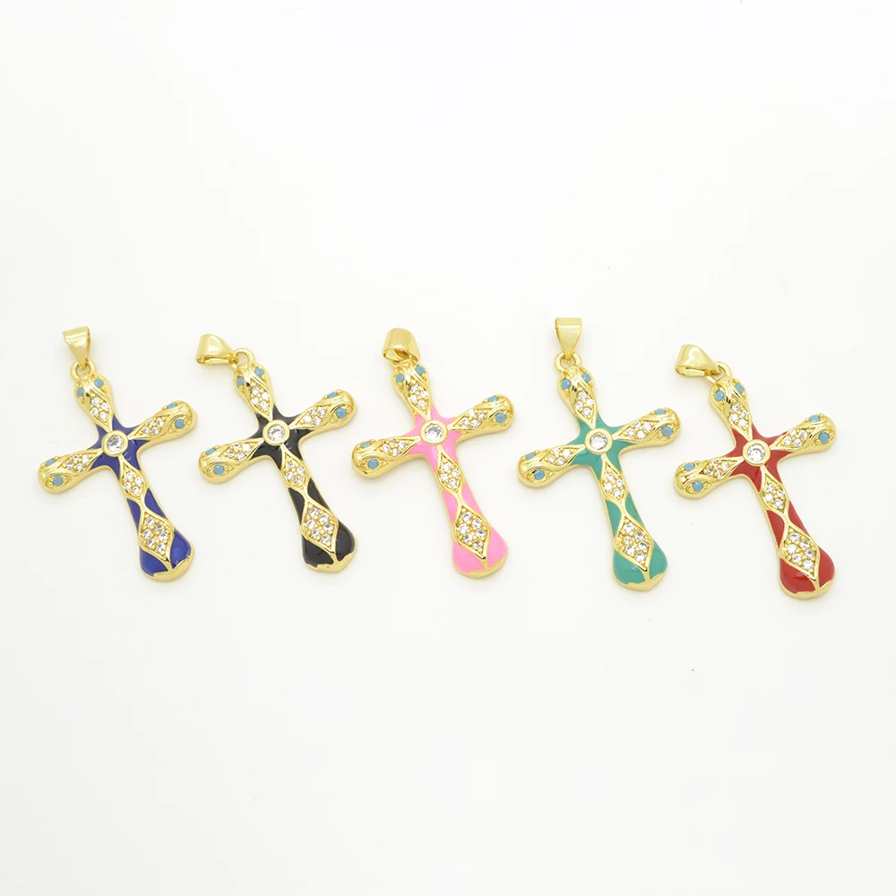 Christian Cross Pendant para Colar DIY, Micro Incrustado Zircon Jóias Acessórios, Virgem Maria, Oil Drip, 2Pcs