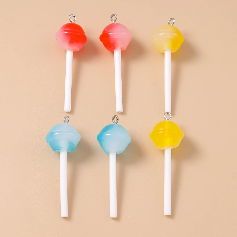 Leslie 10 Stück Harz Zucker Süßigkeiten Lutscher Charms Diy Kawaii 3D Schlüsselanhänger Ohrring Anhänger Charms für Schmuckherstellung Zubehör – Detail 6