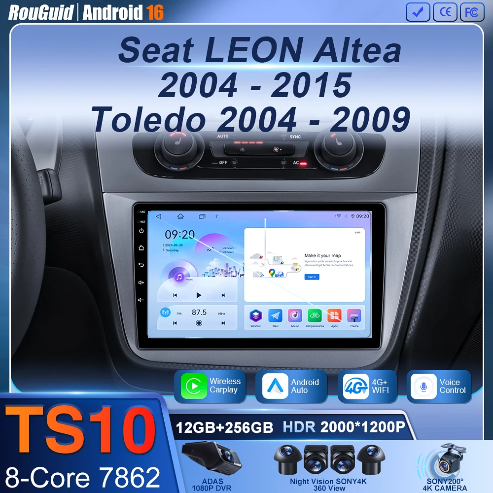 Android 16 For Seat Altea 2004-2015 Autoradio Touchscreen Radio lettore Video multimediale navigazione Stereo Carplay Dash Cam