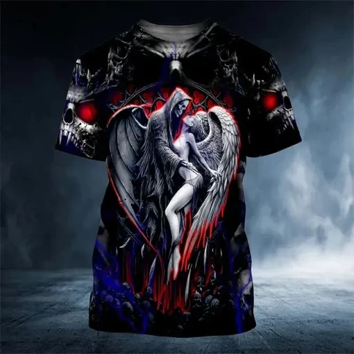 

3D Death and Angel T-shirt, Men's and Women's Adult Parent-child Sportswear, Quick-drying Soft Short-sleeved T-shirt