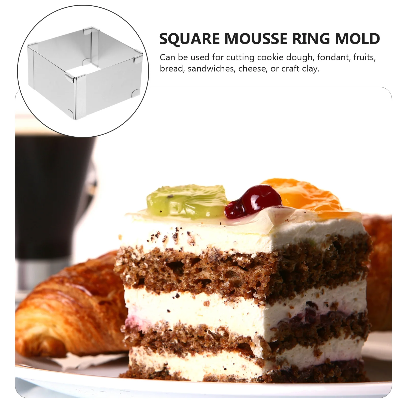 

3.5 Inch Square Stainless Steel Cake Ring Reusable Mousse Mold Non-Stick Baking Pan for DIY Desserts Pastries Oven Safe Silver