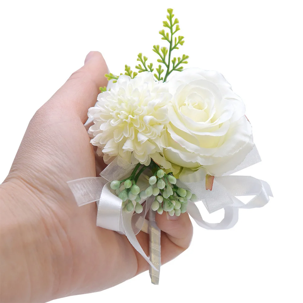 1 قطعة بروش زهرة مقلد أبيض أنيق الزفاف الصدار فستان الزفاف دبوس العروس العريس الديكور زهرة اصطناعية واقعية #4