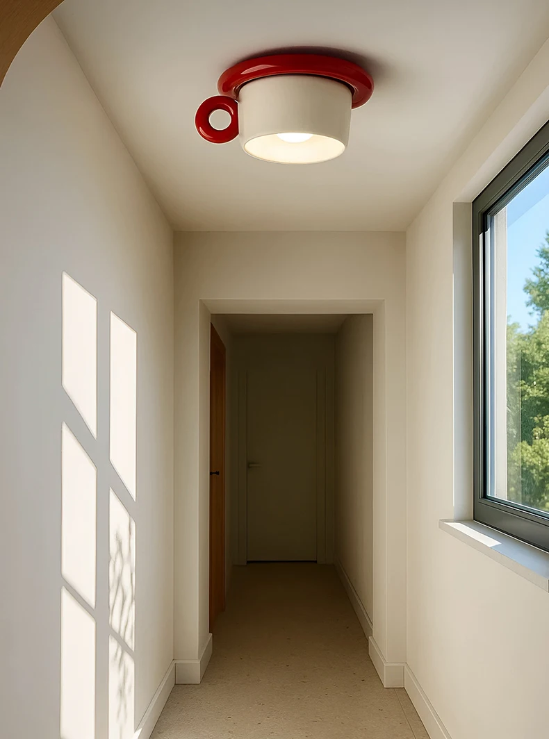 Creative Art Ceramics Metal Ceiling Light Cute Cup Shape G4