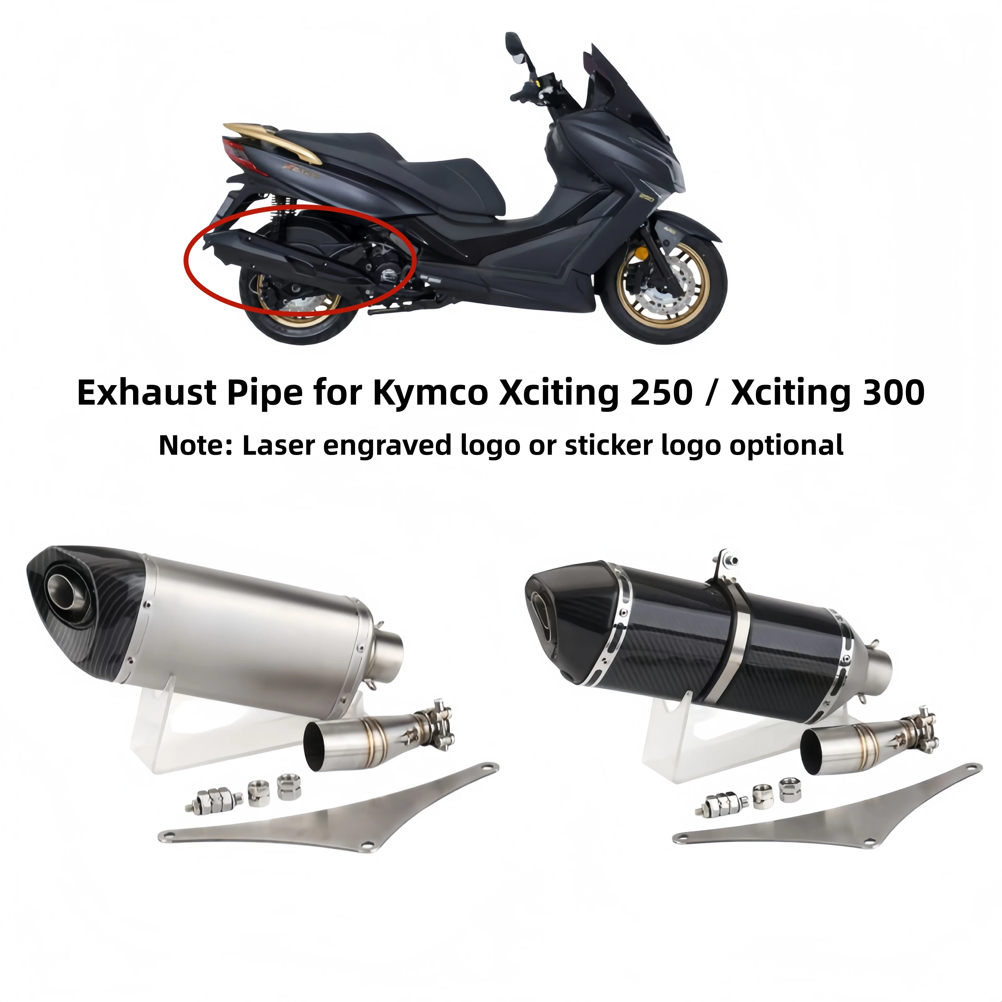 Exhaust Kit for Kymco Xciting 250/300 Scooter, Complete Set with Connect Mid Pipe & Rear Muffler, Built-in DB Killer