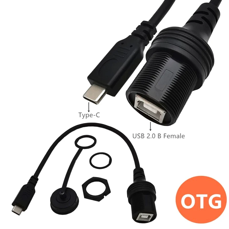 1FT Car Dash Flush Mount Type-C USB 3.1 Male to Type B Female OTG Data Cable with BF-CM Socket for Printer Installation Panel Ki